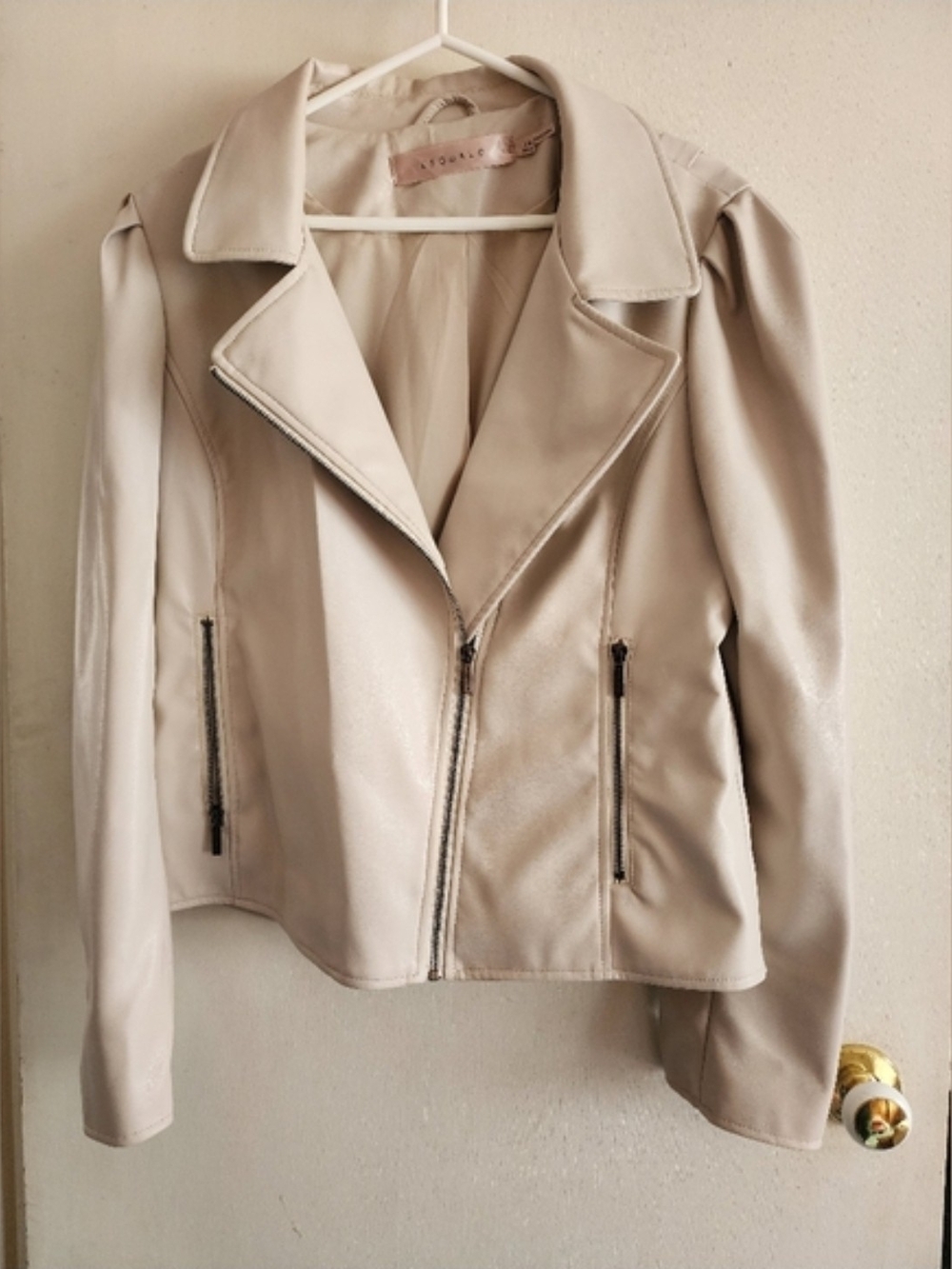 ESQUALO Cream Faux Leather Moto Jacket